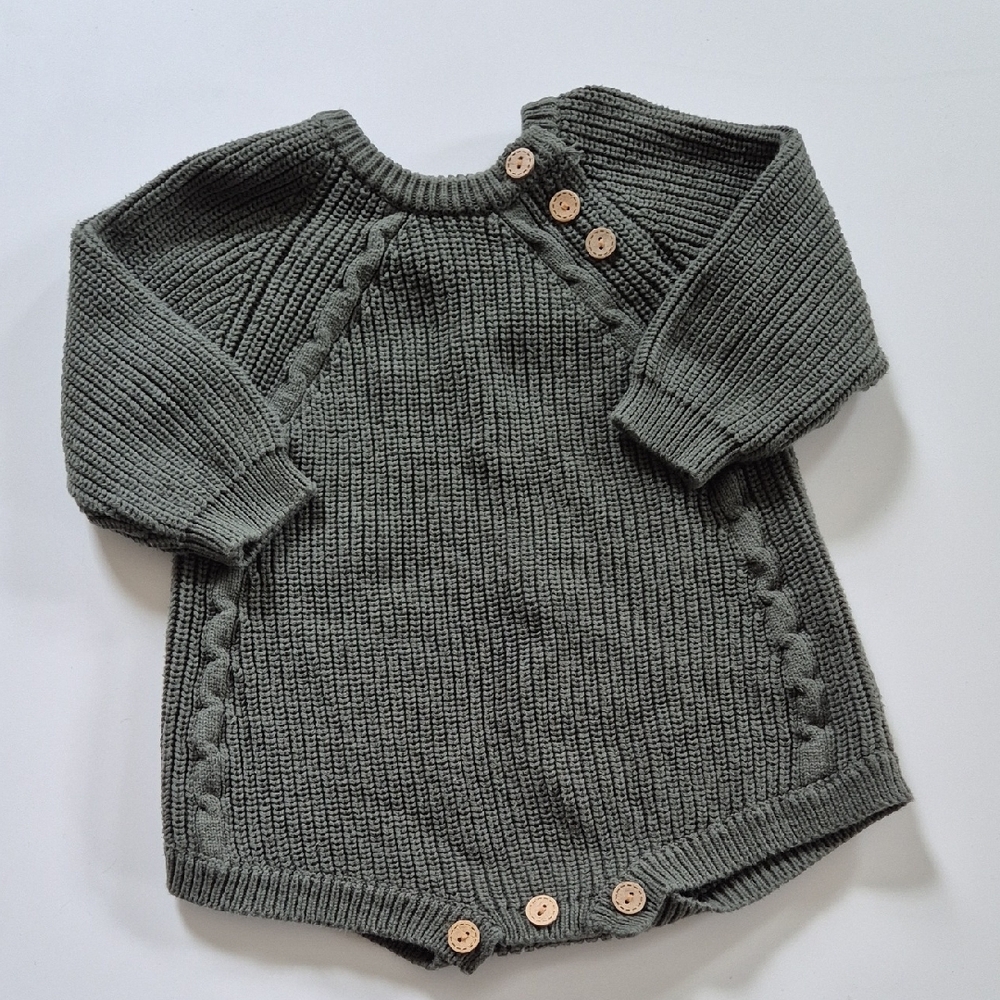 Etsy Brand Olive & Cradle Cable Knit Sweater Romper 12-18m Green Unisex Romper